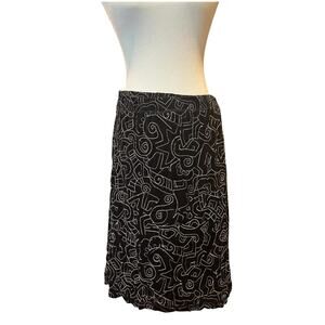 Chico’s Black Embroidered Swirl Midi Skirt Women’s Size M Whimsigoth Boho Flowy